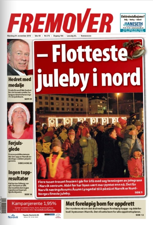 Front Cover of the local Newspaper - Fremover - today