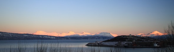 Sun covered mountains by the Ofoten Fjord