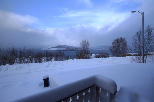 A tiny lull in the blizzard with a snippet of blue sky