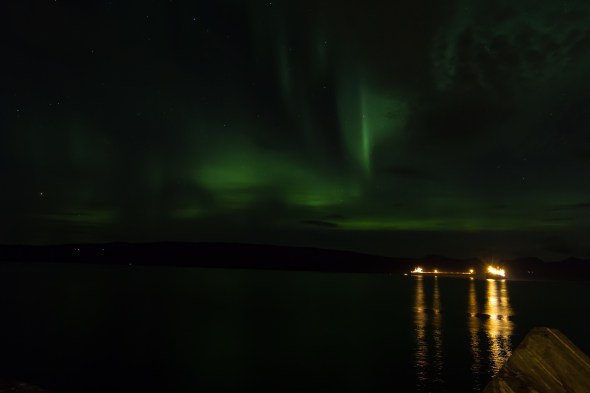 Tonights Northern Lights (Aurora Borealis) reflected in the Ofoten Fjord with a couple of iron ore bulk carriers at anchor waiting for service.- IMG_6386 Tonights Northern Lights (Aurora Borealis) reflected in the Ofoten Fjord with a couple of iron ore bulk carriers at anchor waiting for service.
